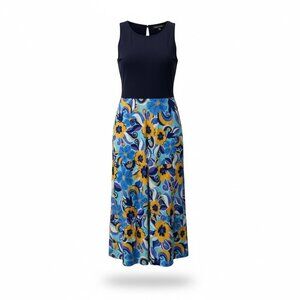 Donna Morgan Women's Floral Maxi Dress, Navy Top, Multicolor Skirt, Sleeveless S